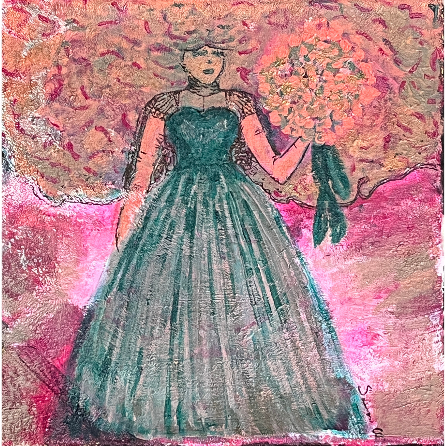 'Bloom' in Coral - Original Artwork